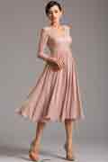 Robe cocktail/fête midi col en V manches dentelle  Brun Rosé