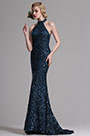 Navy Blue Sequin Halter Mermaid Prom Evening Dress