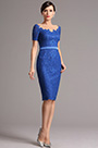 Robe Mère de Mariée Manches Courtes Dentelle Élégante Bleu