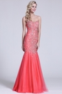 Strapless Sweetheart Beaded Coral Prom Gown