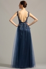 Sleeveless Open Back Navy Blue Formal Dress Evening Gown