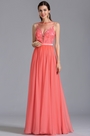 Vestido de Fiesta Coral Largo Una Línea Transparent