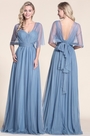 A Linie Blau Brautjungfer Kleid Abendkleid
