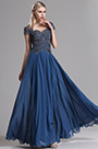 Navy Blue Cap Sleeves Beaded Prom Evening Dress