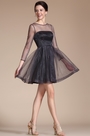 Black Round Neckline Sheer Top Cocktail Dress