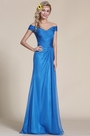Auf Schulter Blau Brautjungfernkleid Formal Kleid
