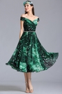 Off Shoulder Tea Length Summer Printed Dress