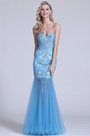 Strapless Sweetheart Beaded Blue Prom Gown