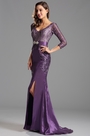 Vestido Formal para Madre Morado Corte V Mangas Largas