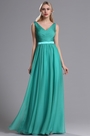 Teal Straps Plunging V Neck Ruched Bridesmaid Dress