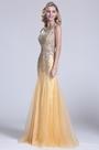 Trumpet Sleeveless Beaded Illusion Prom Dress