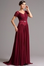 Short Lace Sleeves V Neck Burgundy Mother of the Bride Dress