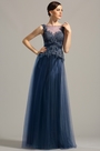 Sleeveless Open Back Navy Blue Formal Dress Evening Gown