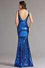 Sexy Tiefer Ausschnitt Blau Pailletten Formal Abendkleid
