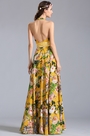 Halter Neck Plunging Printed Summer Dress Evening Dress