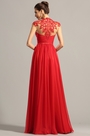 Robe de soirée longue rouge originale à encolure dentelle