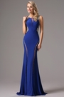 Plunging V Back Beaded Blue Prom Dress Formal Gown