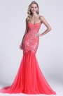Robe de bal longue corail sans bretelle
