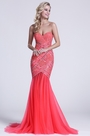 Robe de bal longue corail sans bretelle