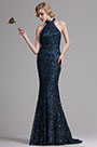 Navy Blue Sequin Halter Mermaid Prom Evening Dress