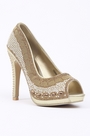 Chaussures Peep Toe Dorées à Talons Hauts
