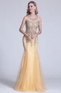 Trumpet Sleeveless Beaded Illusion Prom Dress