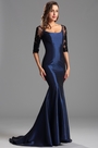 Robe de soirée sirène manches midi en dentelle sexy bleu