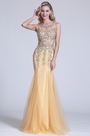 Trumpet Sleeveless Beaded Illusion Prom Dress
