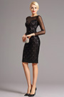 Schwarz Spitzen Langärmeliges Kurz Cocktail Kleid