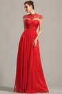 Robe de soirée longue rouge originale à encolure dentelle