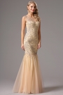 Robe de soirée/bal sirène beige bijoutée dos nu