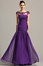 Beaded Capped Sleeves Purple Formal Gown Evening Dress