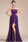Purple Strapless Beadings Evening Party Gown