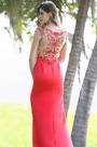 Sexy Illusion V Cut High Slit Red Formal Dress