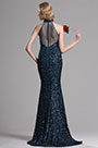 Navy Blue Sequin Halter Mermaid Prom Evening Dress