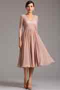 Robe cocktail/fête midi col en V manches dentelle  Brun Rosé