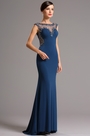Ärmlos Blau Formal Abendkleid mit  Illusion Rücken