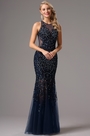 Тёмно Синее Формальное Вечернее Платье с Бисерами