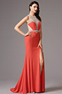 Ärmellos perlitisch Hocher Schlitz Orange Abendkleid