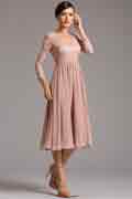 Robe cocktail/fête midi col en V manches dentelle  Brun Rosé