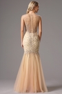 Robe de soirée/bal sirène beige bijoutée dos nu