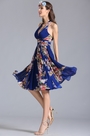 Halfter Ausschnitt Knielang Kleid Sommer Blumenkleid