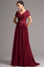 Short Lace Sleeves V Neck Burgundy Mother of the Bride Dress