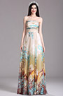 Beige Printed Strapless Long Summer Dress
