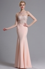 Robe de Soirée Sirène Cap Manche Bijoux Rose