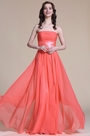 Strapless Ruched Bodice Coral Bridesmaid Dress