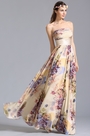 Strapless Flat Neckline Printed Dress Summer Floral Dress