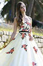 Vintage Strapless Embroidered Beige Ball Gown Formal Dress