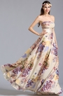 Strapless Flat Neckline Printed Dress Summer Floral Dress