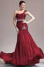 New One Shoulder Lovely Burgundy Evening Dress